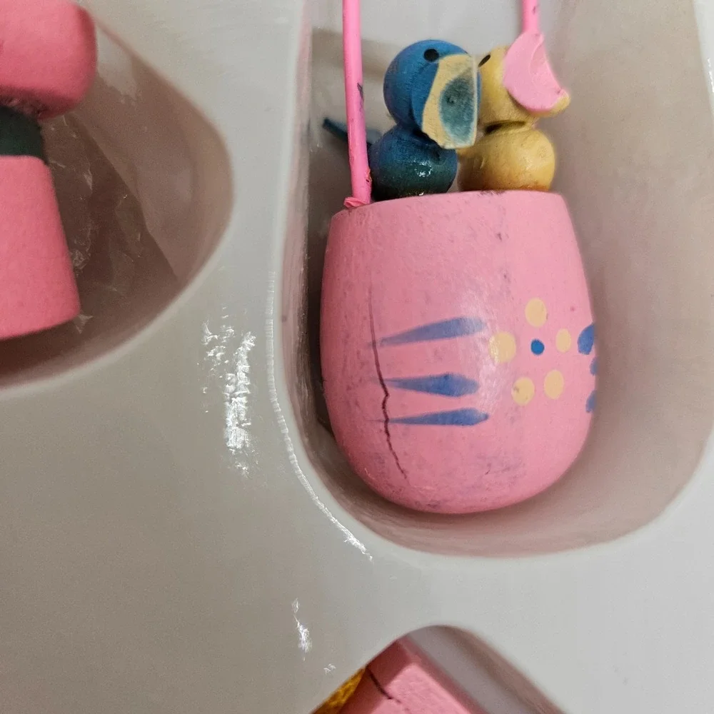 Vintage Wooden Easter Ornament Set 17 Pc Bunny Egg Bird Spring Decor Box
